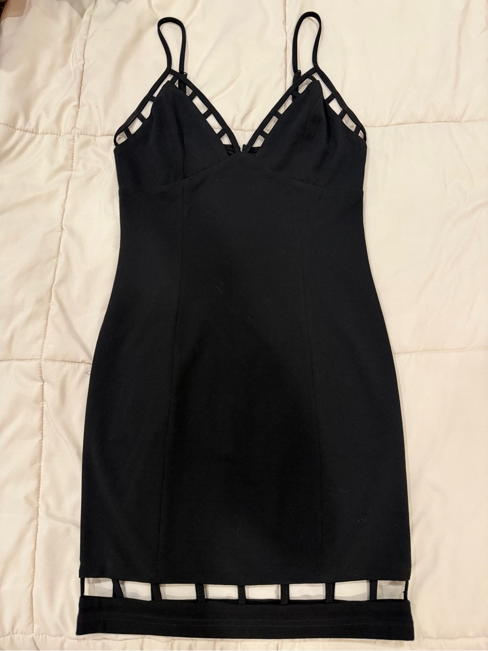 ANGL Black Lattice-Trim Mini Dress